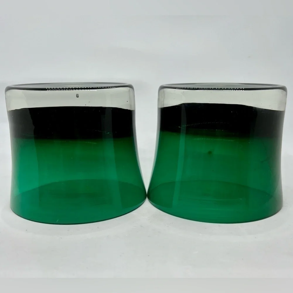 2 Small Emerald Green Hand Blown Glass Fruit/Dessert Bowls